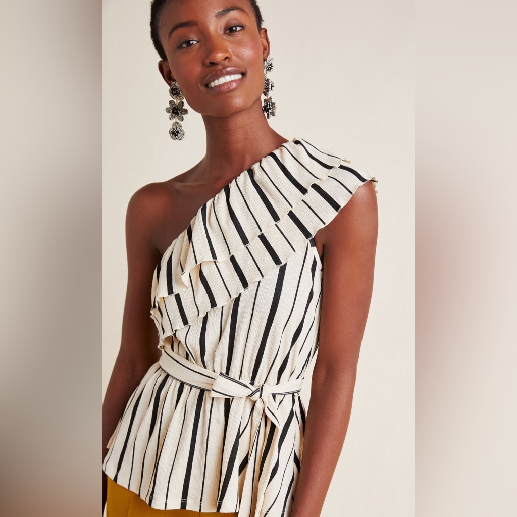 Maeve Rita Ruffled One-Shoulder Top | Size L